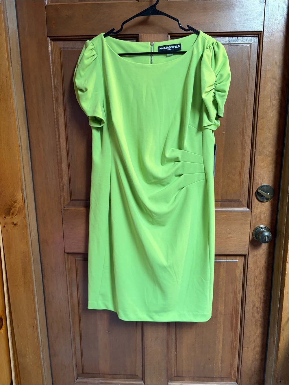 Karl Lagerfeld Paris Short Ruched Sleeve Jewel Neck Sheath Mini Dress Size 16